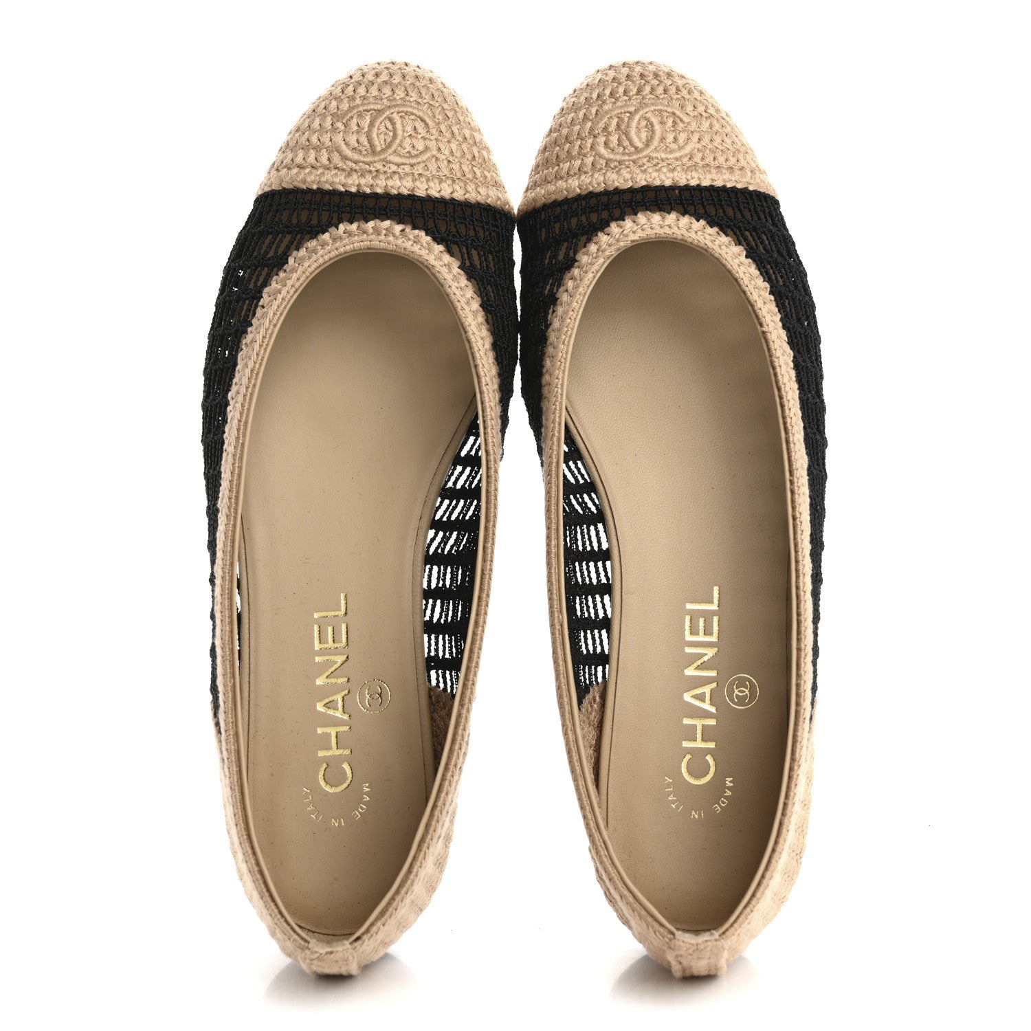 Chanel Raffia Cap Toe Ballerina Flats 38.5 Black Beige 2 of 9