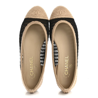 Chanel Raffia Cap Toe Ballerina Flats 38.5 Black Beige 2 of 9