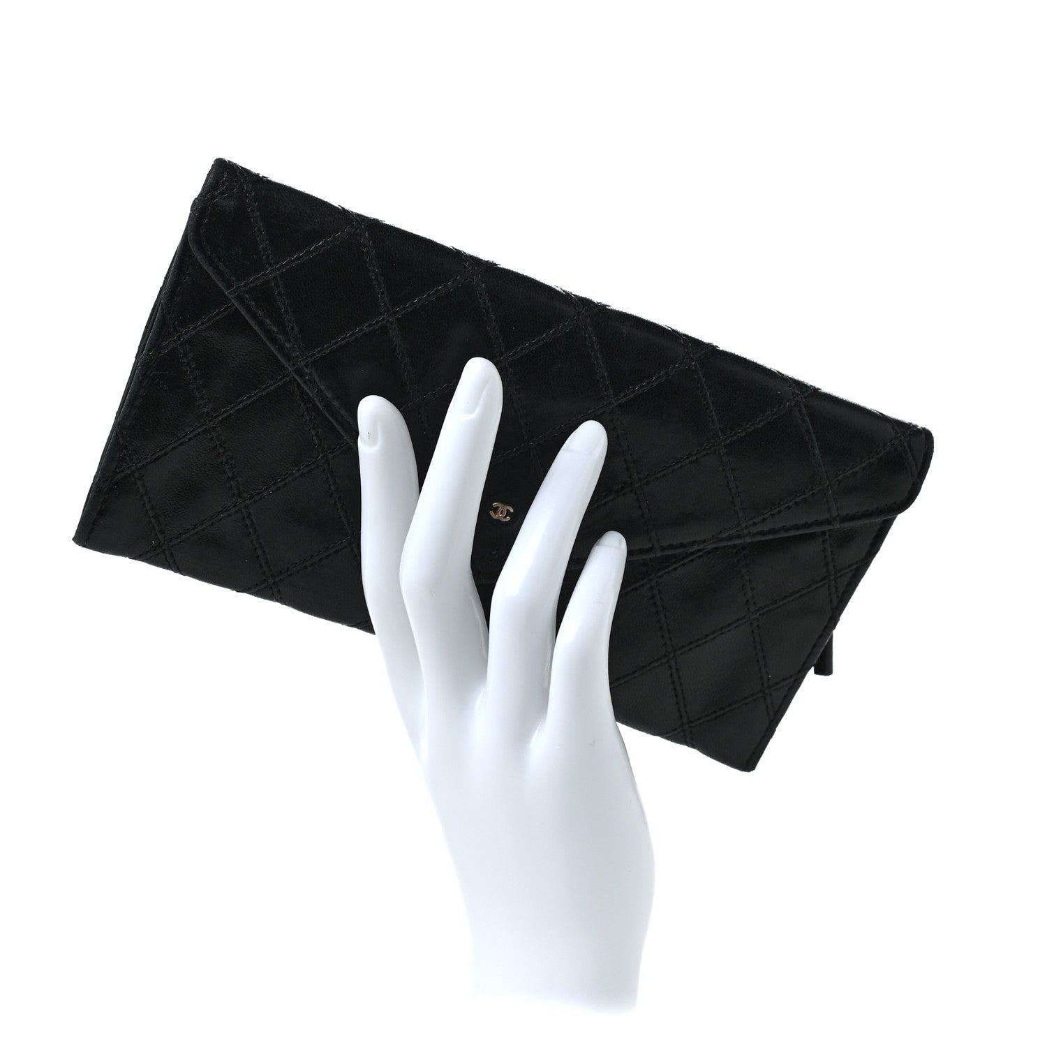 Chanel Lambskin Diamond Stitched Envelope Long Flap Wallet Black 2 of 11