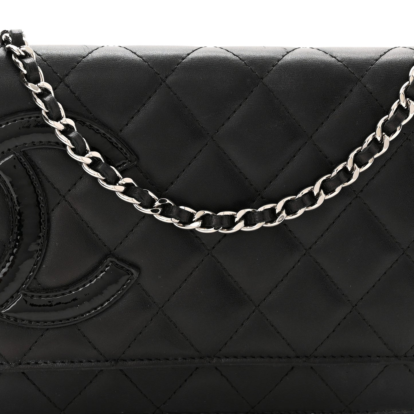 Calfskin Quilted Cambon Wallet On Chain WOC Black