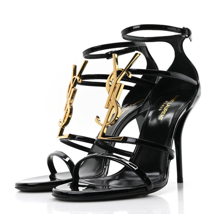 Saint Laurent Patent Cassandra 100 Ankle Strap Sandals 38 Black 4 of 9