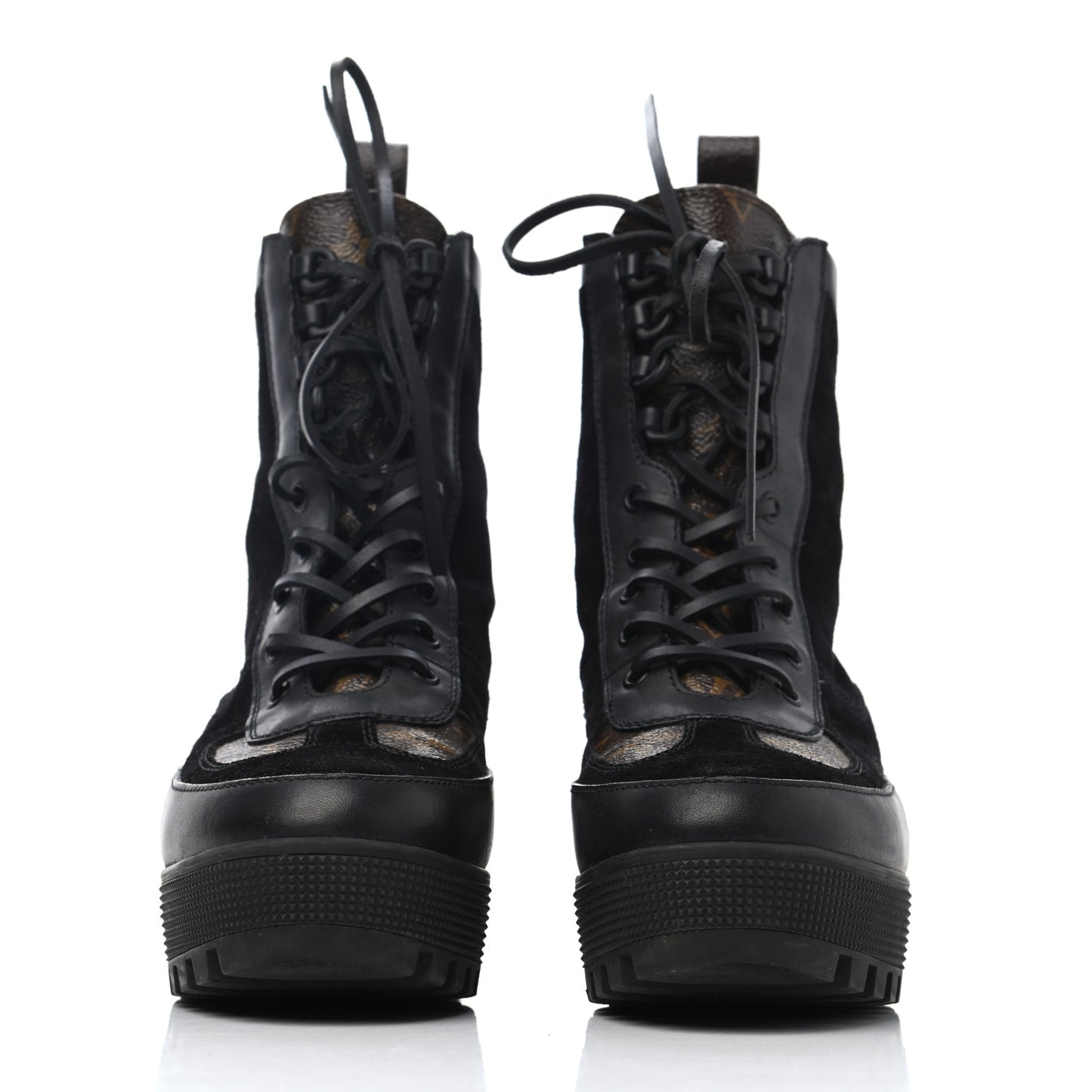 Suede Calfskin Monogram Laureate Platform Desert Boots 40 Black
