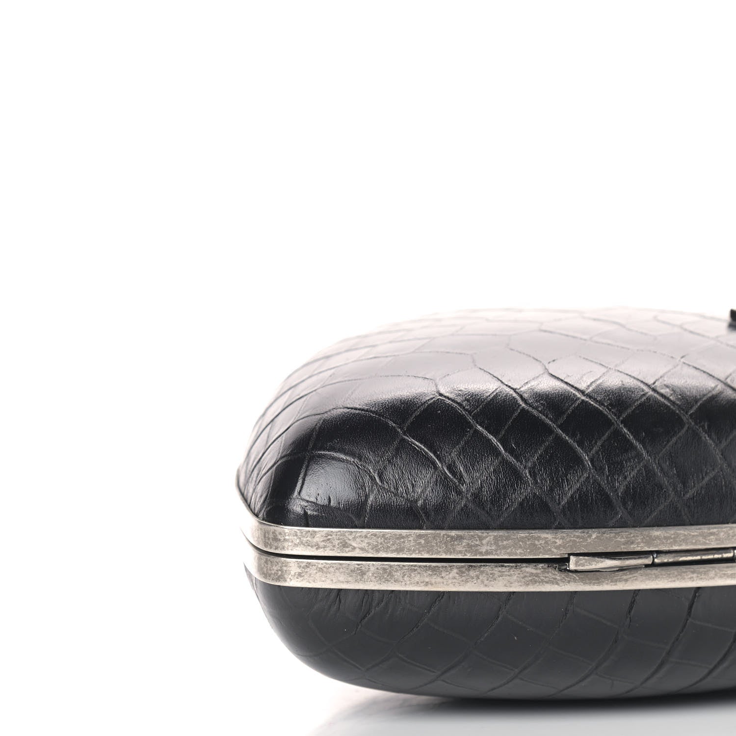 Saint Laurent Calfskin Crocodile Embossed Monogram Love Box Bag Black 7 of 8
