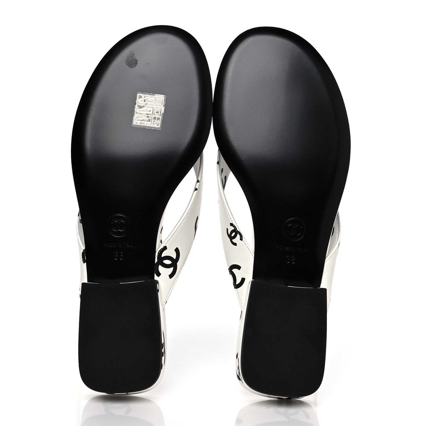 Lambskin Printed CC Thong Sandals 38 White Black