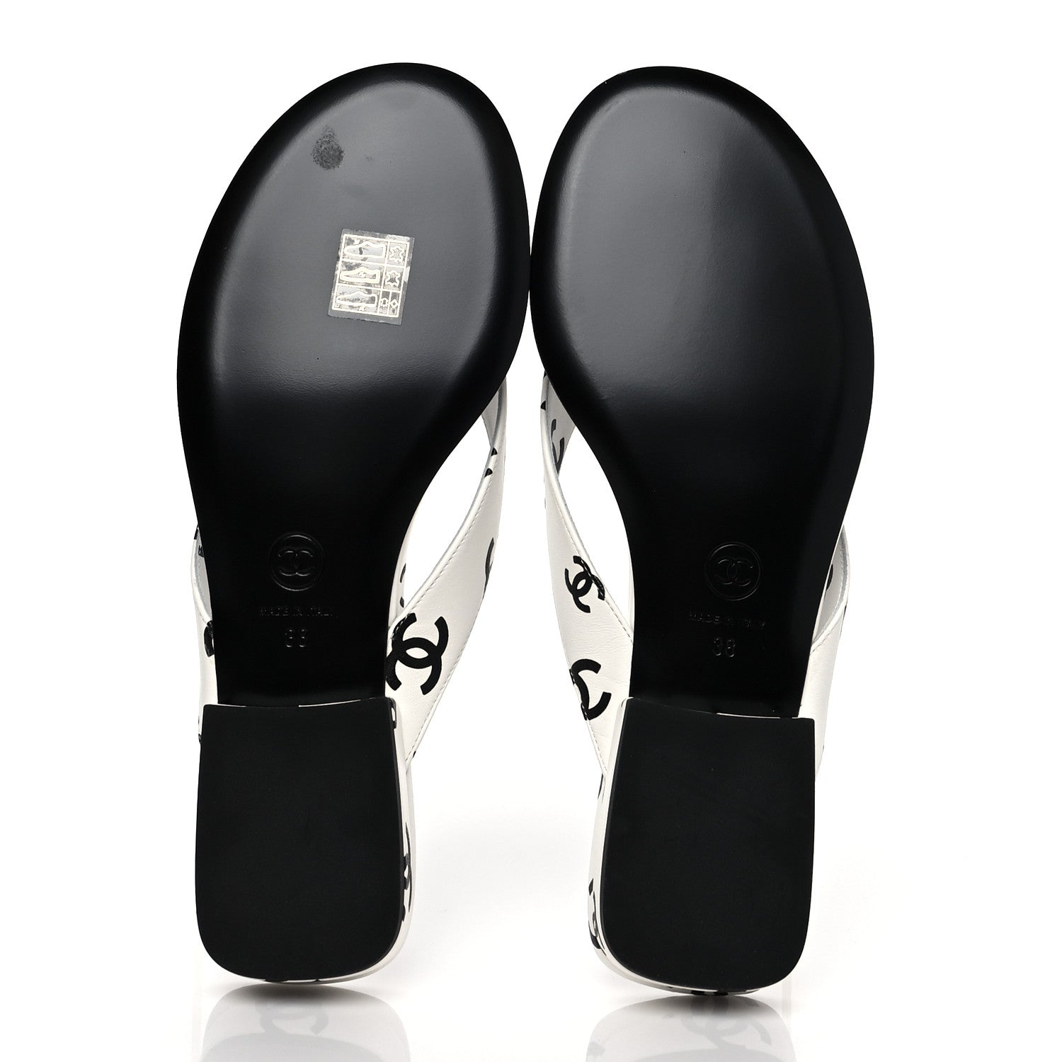 Chanel Lambskin Printed CC Thong Sandals 38 White Black 5 of 8