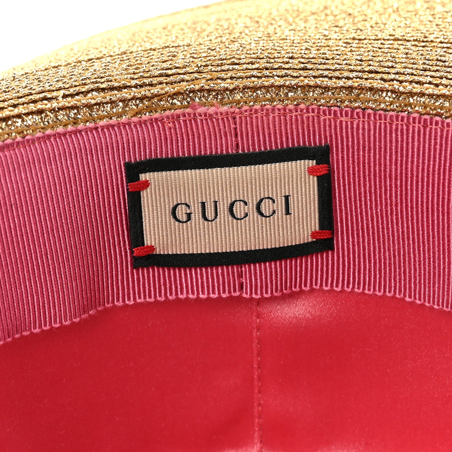 Glittered Straw Grosgrain Wide Brim Hat XL Gold Black