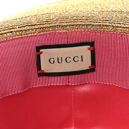 Gucci Glittered Straw Grosgrain Wide Brim Hat XL Gold Black 7 of 8