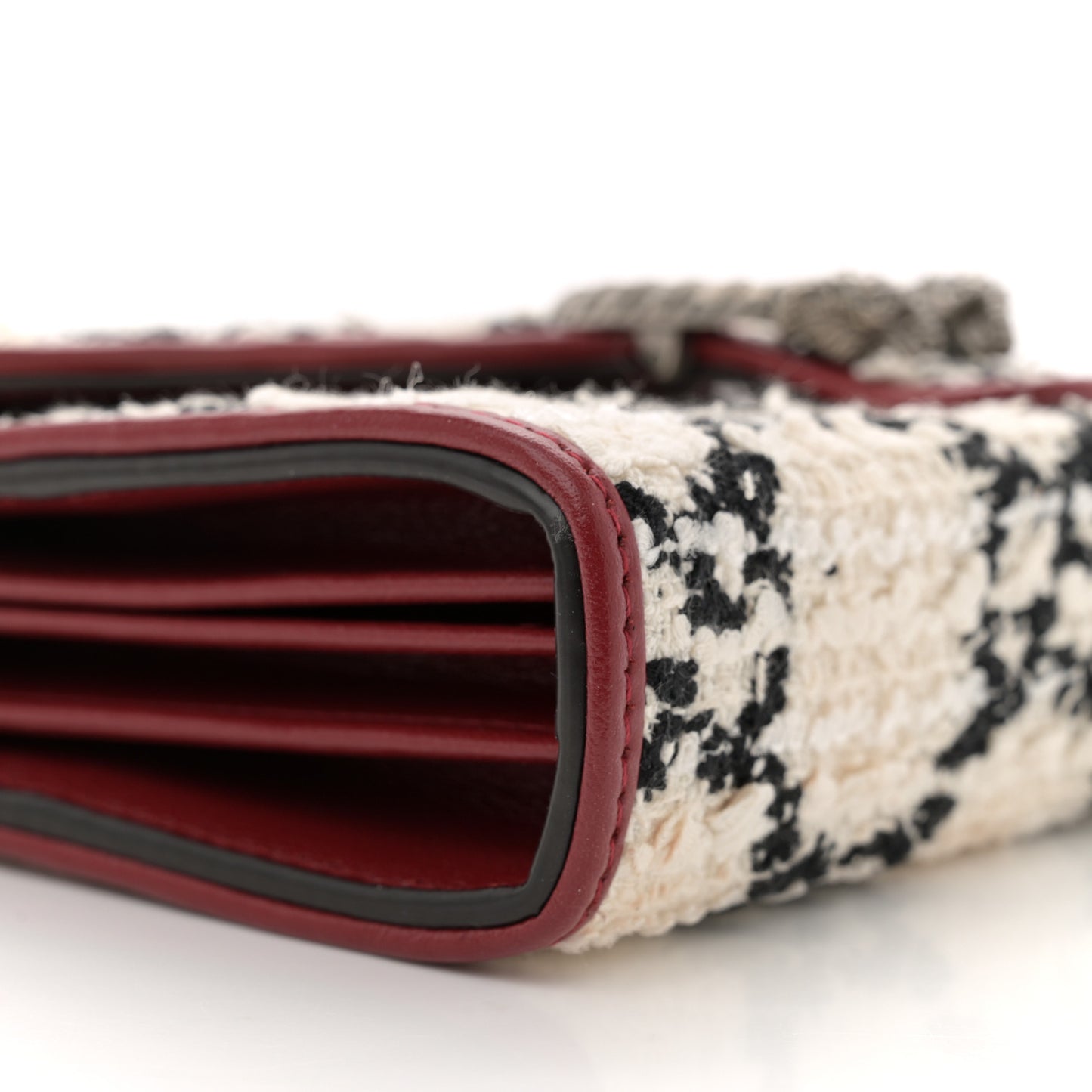 Tweed GG Monogram Mini Dionysus Chain Wallet White Black Romantic Cherry