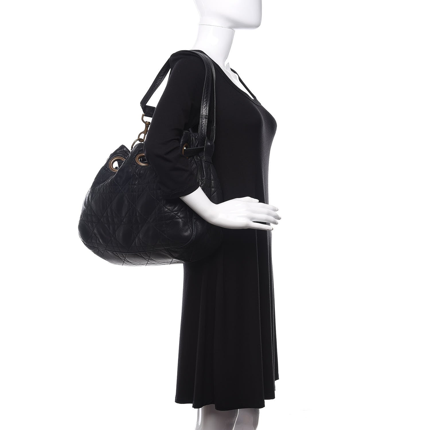 Christian Dior Lambskin Cannage Drawstring Bag Black 2 of 10