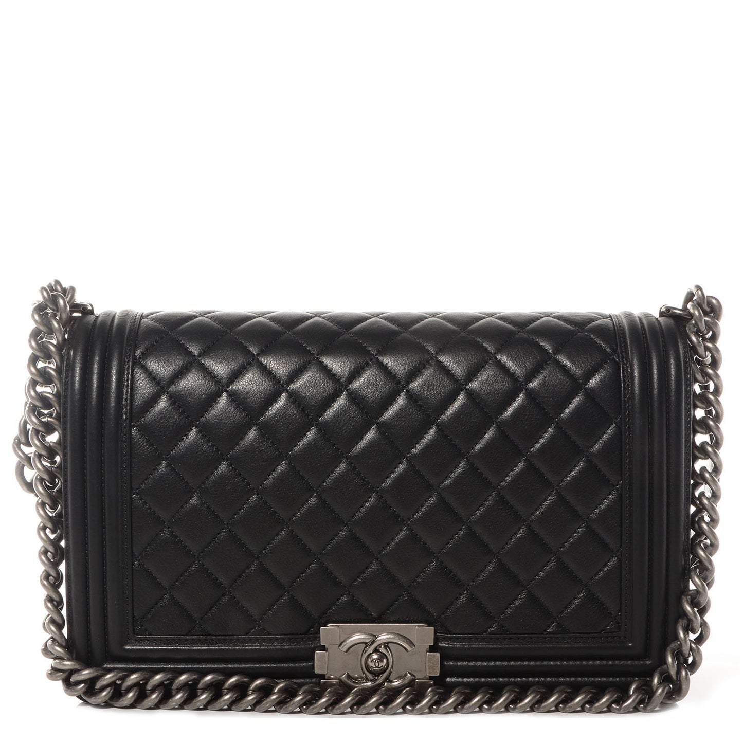 Metallic Calfskin Quilted Medium Boy Flap Black