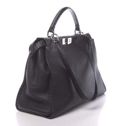 Fendi Cuoio Romano Selleria Bi-Color Large Peekaboo Iconic Satchel Black Mou 4 of 12