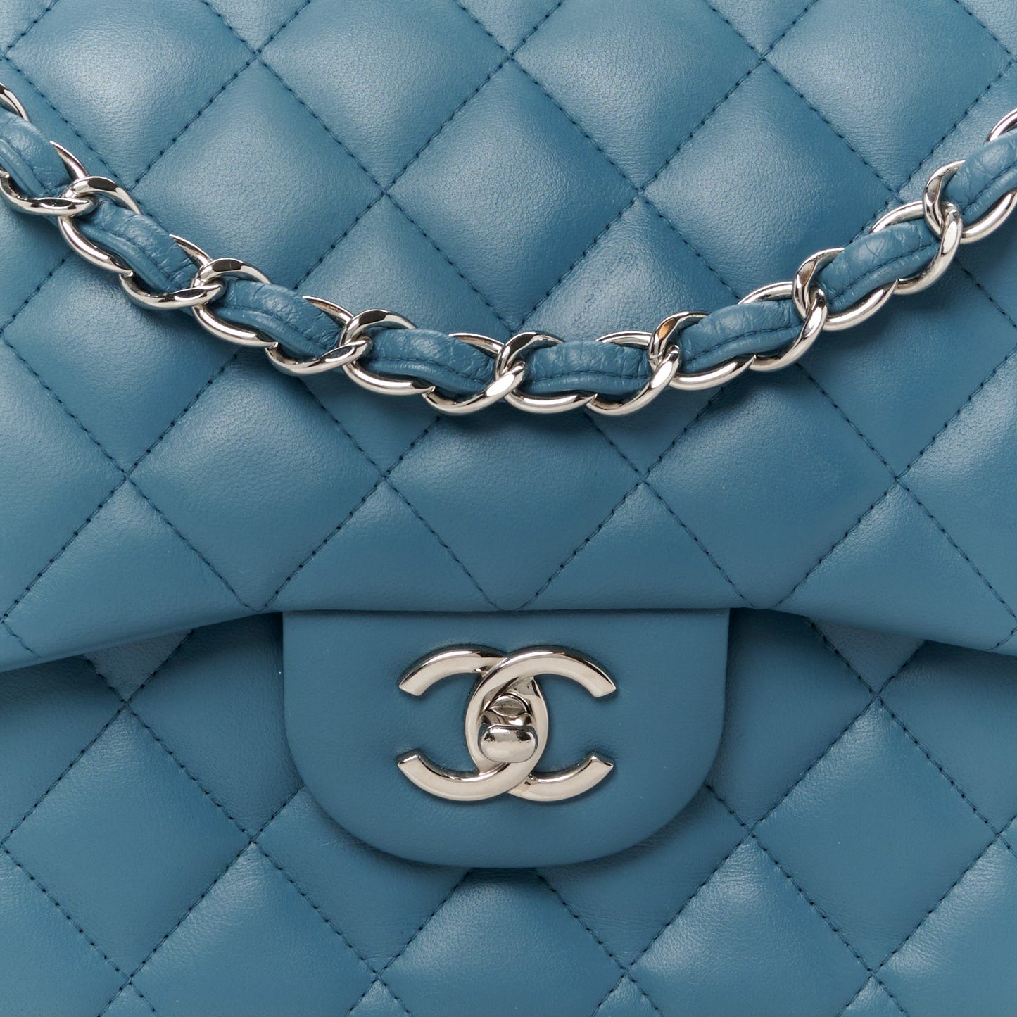 Lambskin Quilted Jumbo Double Flap Turquoise