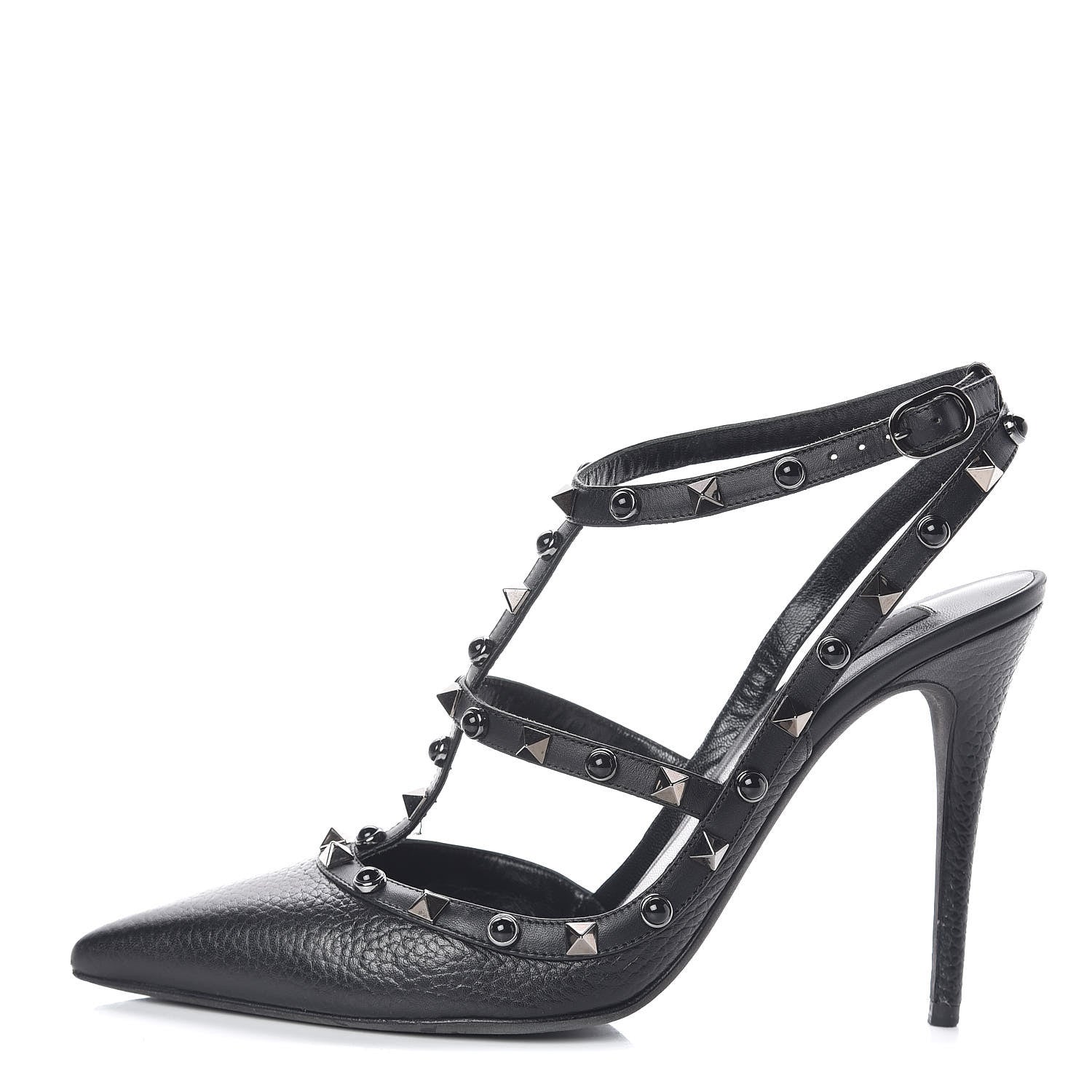 Valentino Garavani Pebbled Calfskin Onyx Rockstud Rolling Ankle Strap 100mm Pumps 41 Black 1 of 11