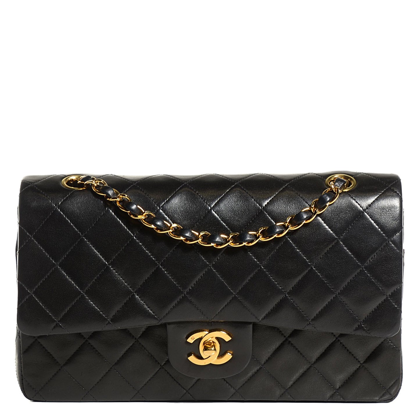 Lambskin Quilted Medium Double Flap Black