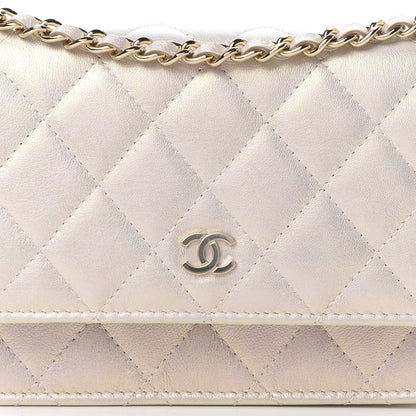 Chanel Iridescent Lambskin Quilted Mini Wallet On Chain WOC Ivory 8 of 11