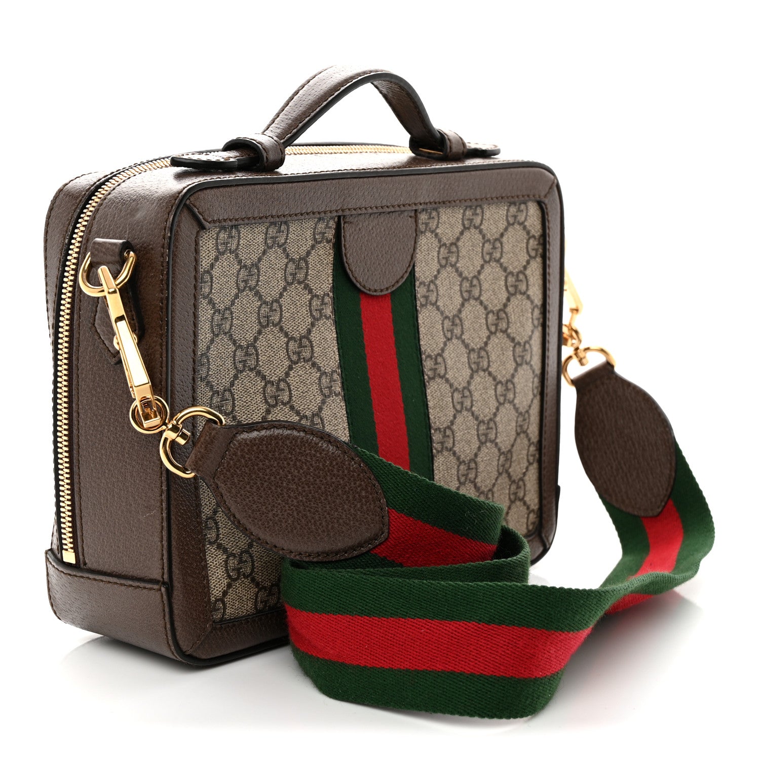 Gucci GG Supreme Monogram Web Small Ophidia Top Handle Shoulder Bag Brown 3 of 15