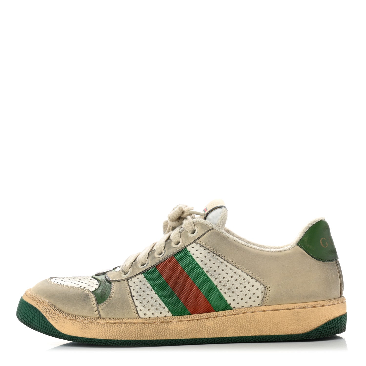 Gucci Nubuck Web Womens Screener Sneakers 37.5 Dusty Milk New Mystic White Vintage Green 1 of 8