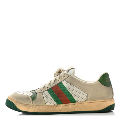 Gucci Nubuck Web Womens Screener Sneakers 37.5 Dusty Milk New Mystic White Vintage Green 1 of 8