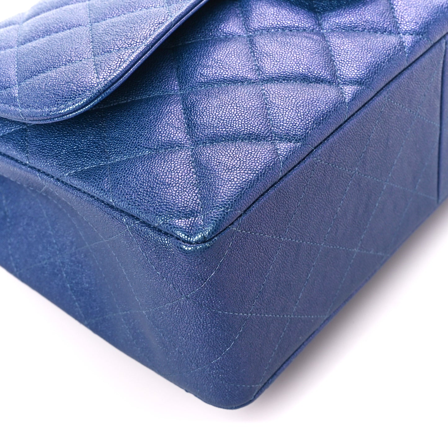 Iridescent Caviar Quilted Jumbo Double Flap Dark Blue