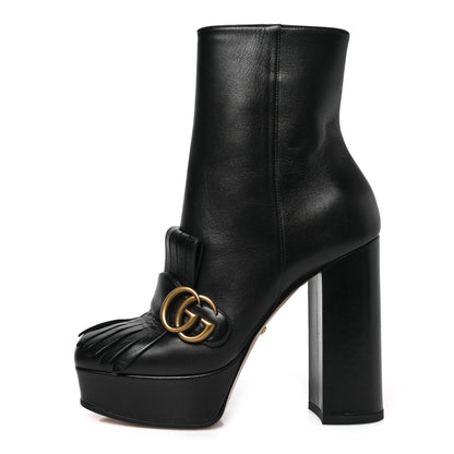 Gucci Malaga Kid GG Marmont Fringe Platform Ankle Boots 36.5 Black 1 of 9