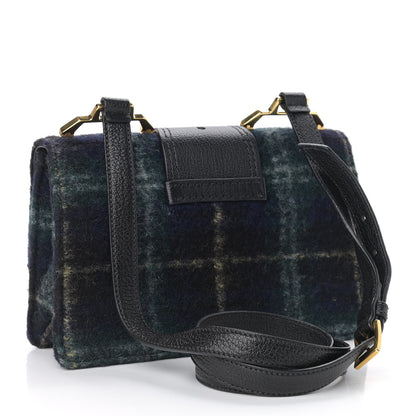 Miu Miu Wool Plaid Crystal Embellished Shoulder Bag Blue 3 of 11