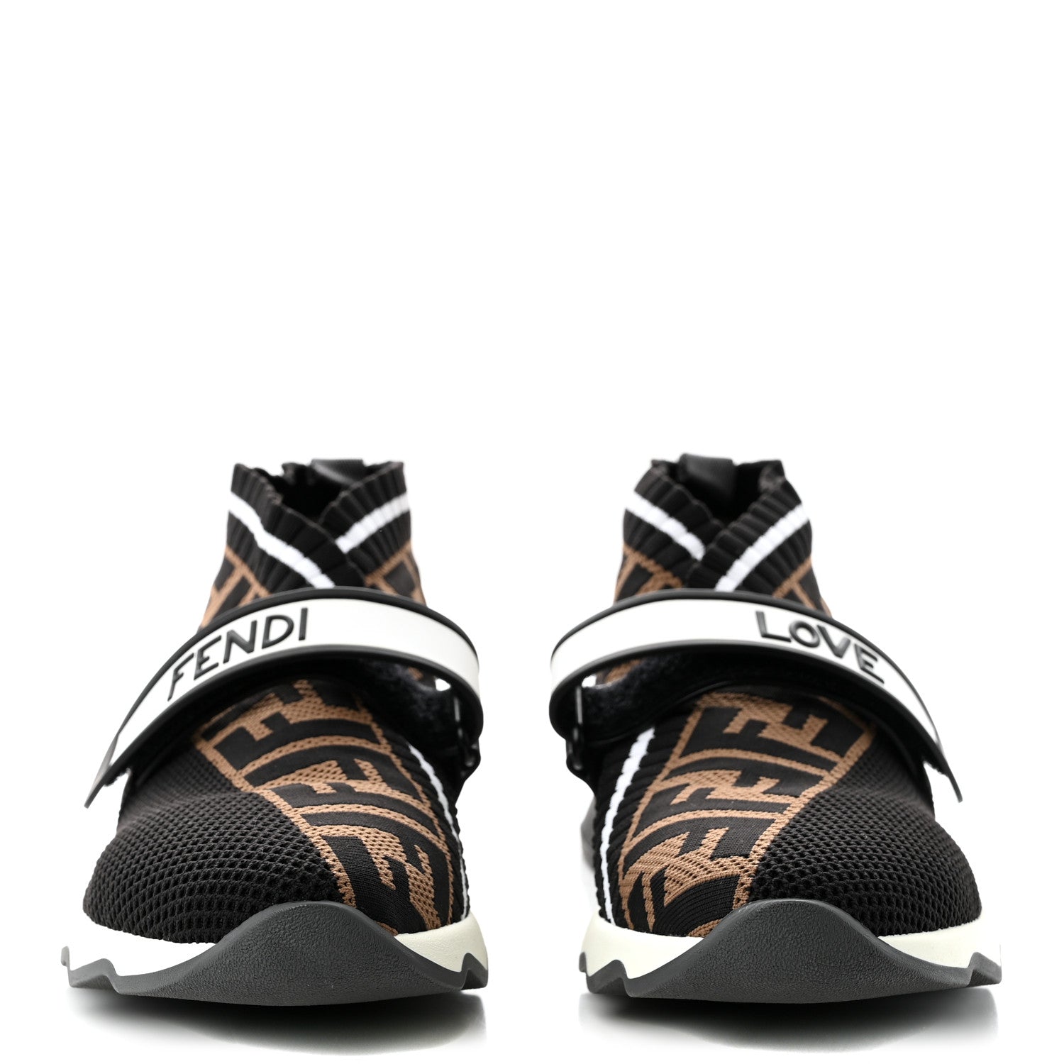 Fendi Stretch Yarn FF Stiff Band Rockoko Sneakers 39 Black White Tobacco 2 of 9