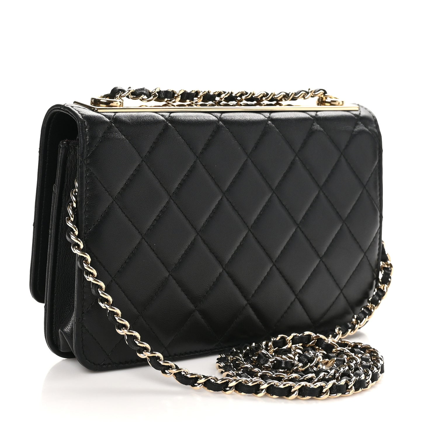 Lambskin Quilted Trendy CC Wallet On Chain WOC Black