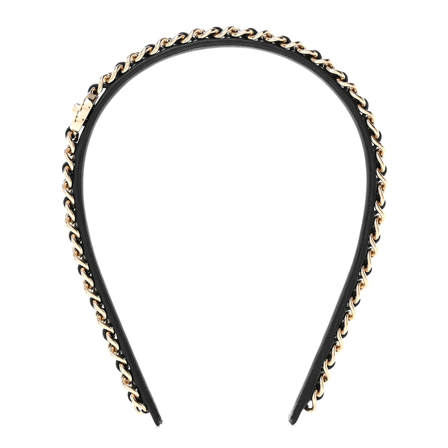 Metal Lambskin CC Turnlock Chain Headband Gold Black
