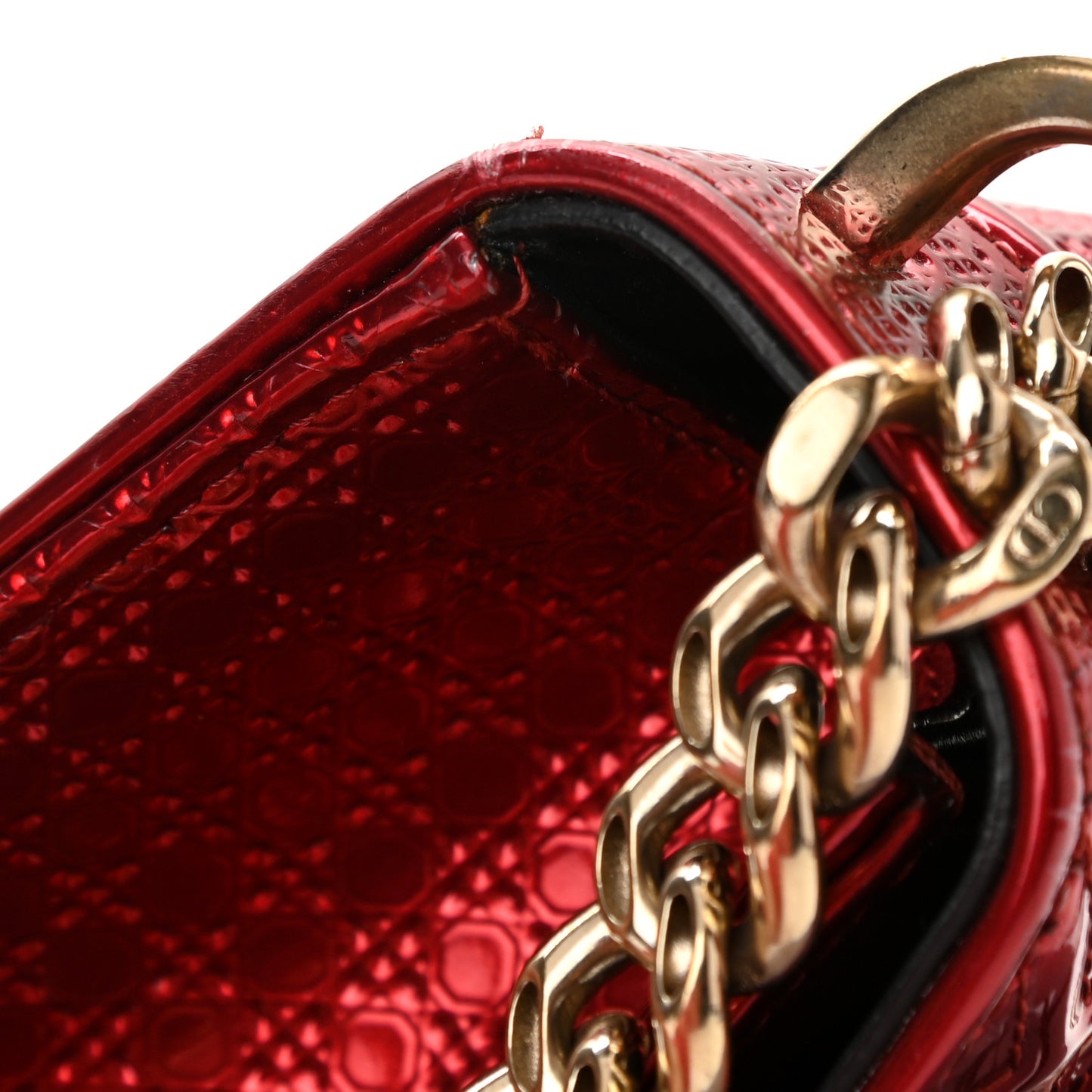 Metallic Patent Micro-Cannage Small Diorama Flap Bag Red