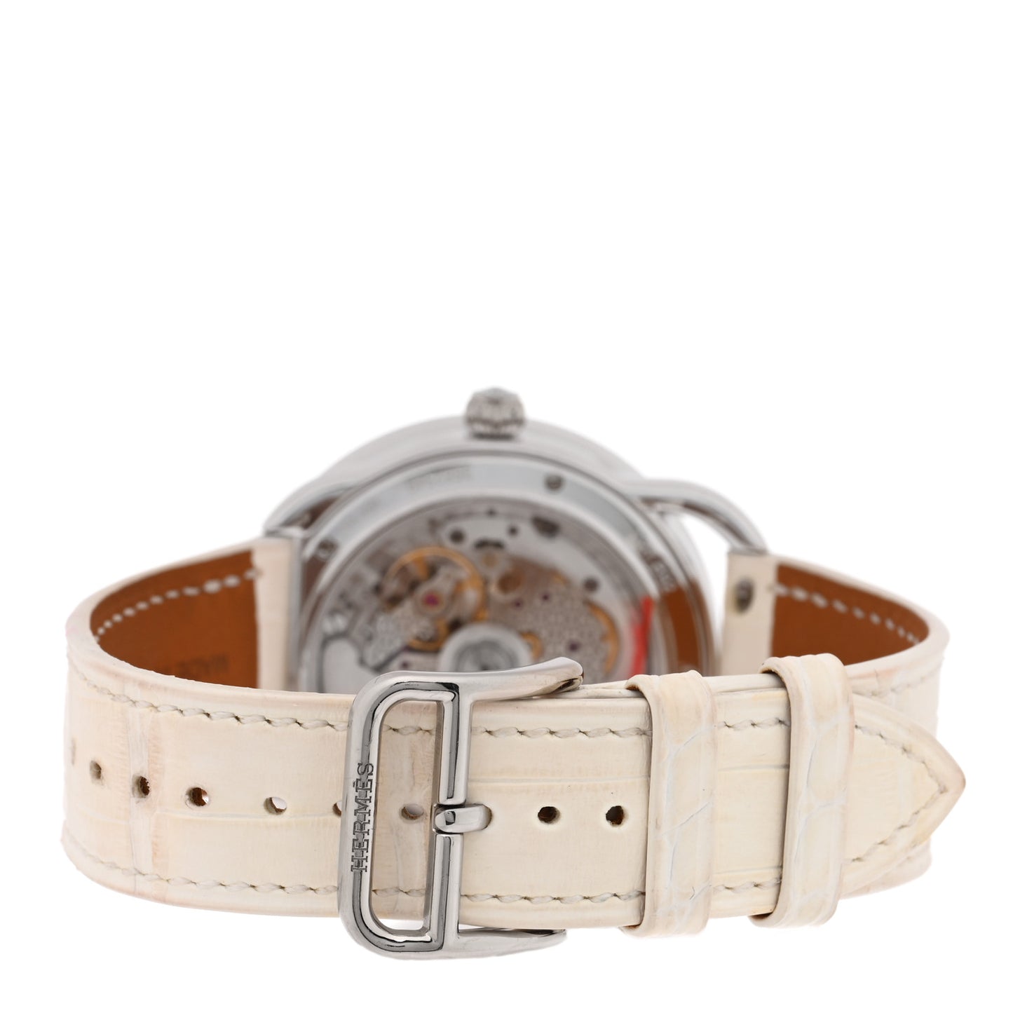 18K White Gold Alligator Diamond Bezel Mother of Pearl 38mm Arceau Petite Lune Dans Les Nuages Automatic Watch Blanc