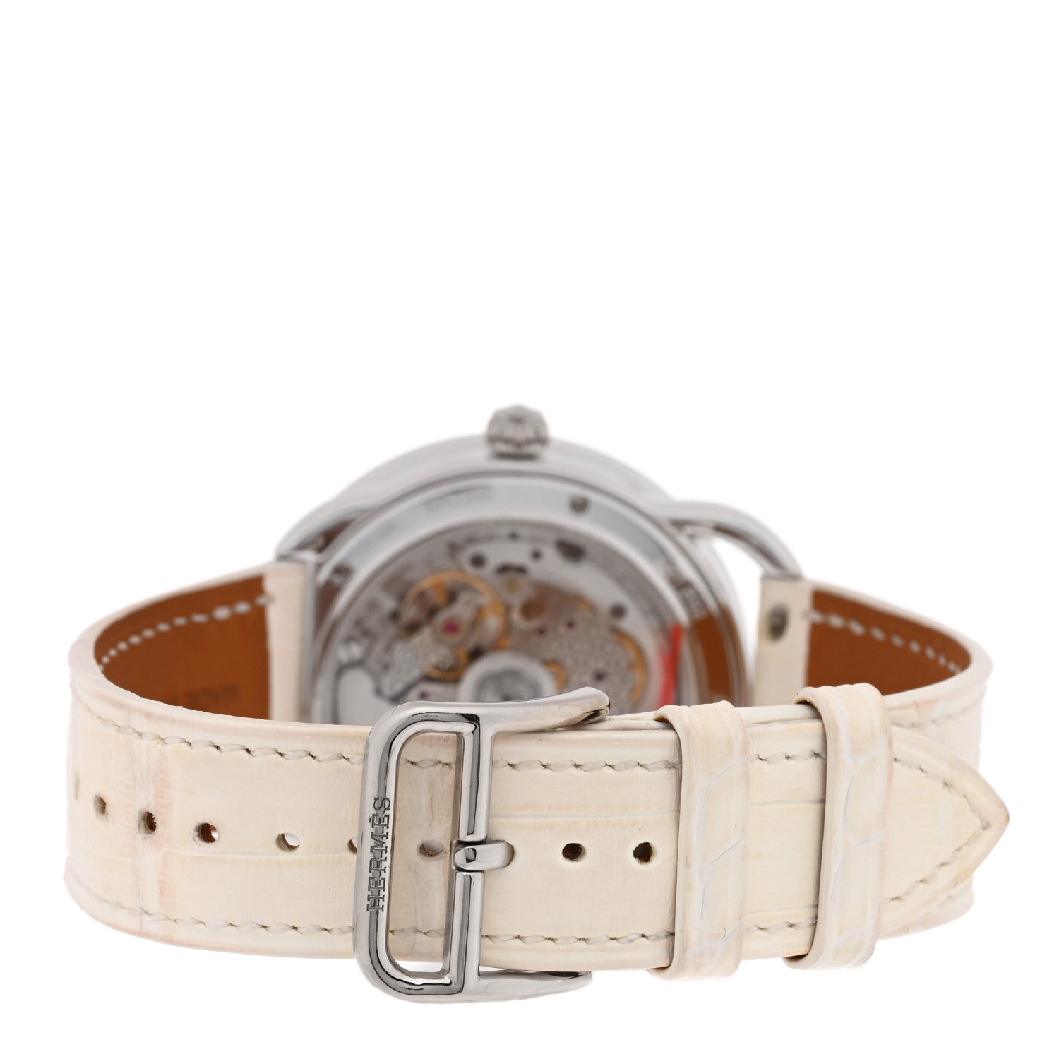 Hermes 18K White Gold Alligator Diamond Bezel Mother of Pearl 38mm Arceau Petite Lune Dans Les Nuages Automatic Watch Blanc 3 of 5