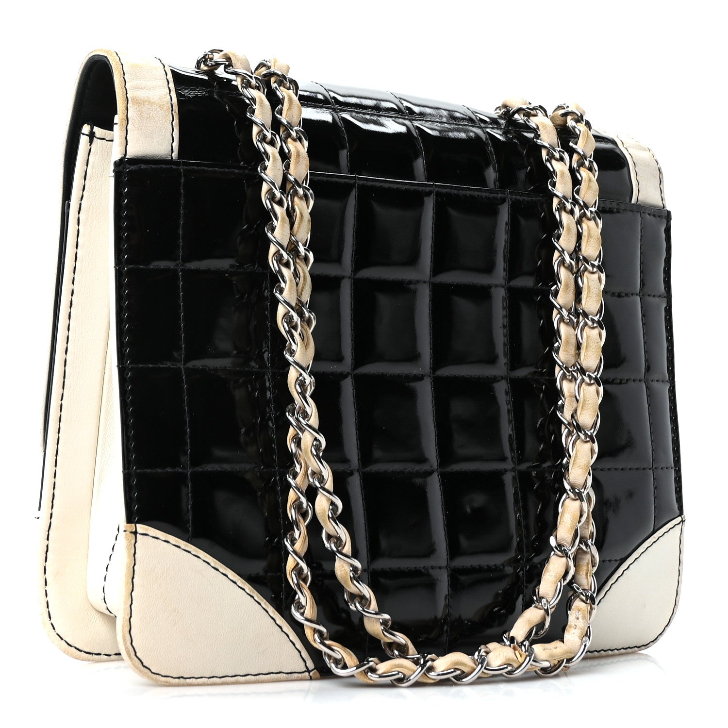 Chanel Lambskin Patent Chocolate Bar Flap Black White 3 of 10