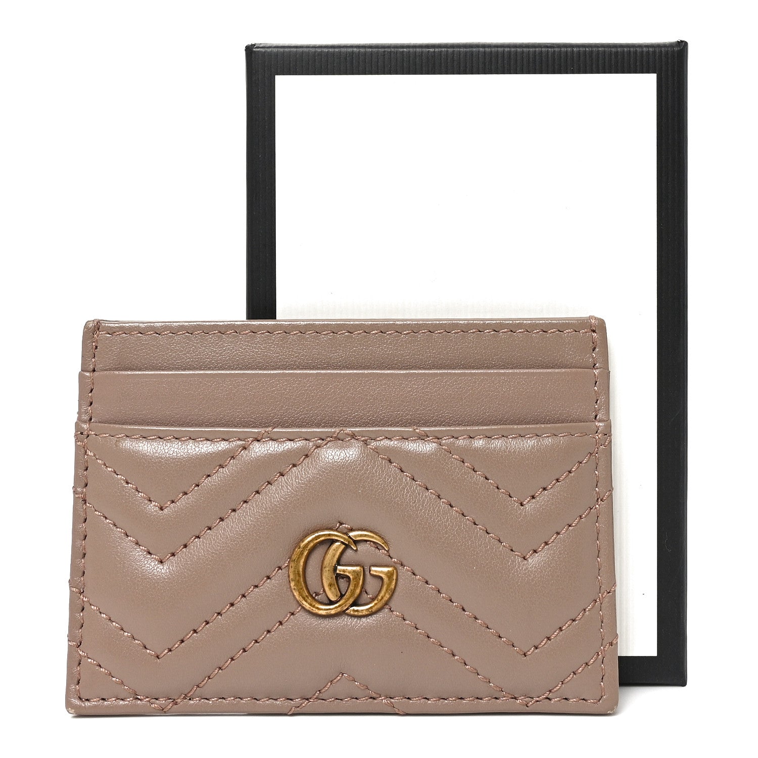 Gucci Calfskin Matelasse GG Marmont Card Holder Porcelain Rose
