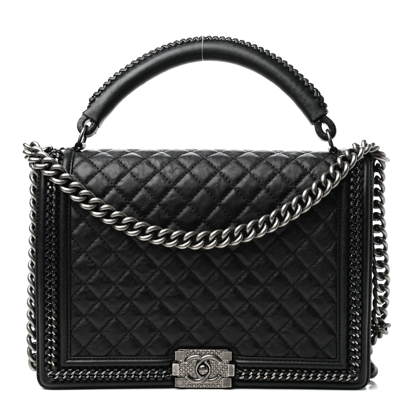 Calfskin Quilted New Medium Boy Top Handle Flap Black
