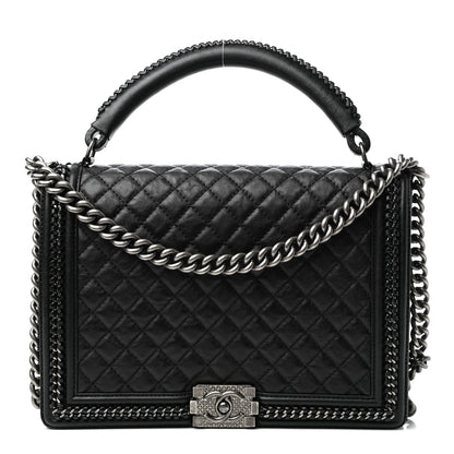 Chanel Calfskin Quilted New Medium Boy Top Handle Flap Black 1 of 10