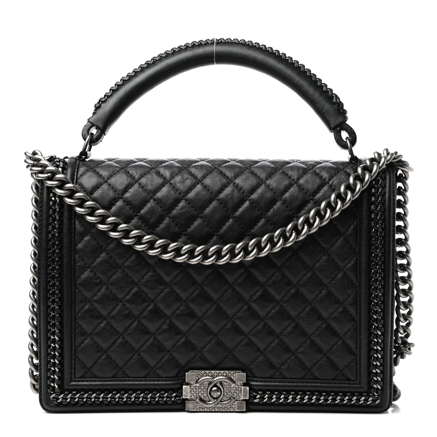 Chanel Calfskin Quilted New Medium Boy Top Handle Flap Black 1 of 10