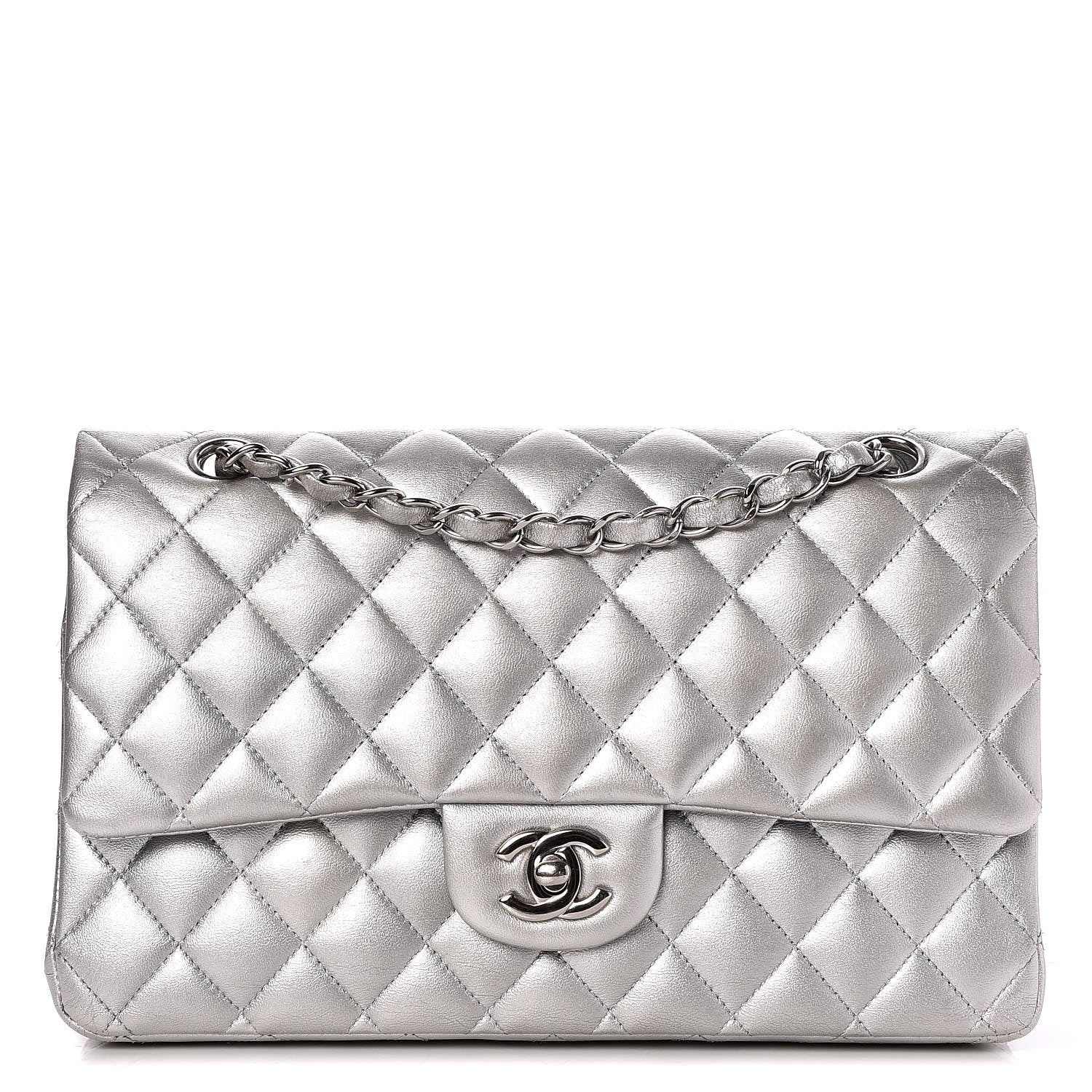 Chanel Metallic Lambskin Quilted Medium Double Flap Silver 1 of 7