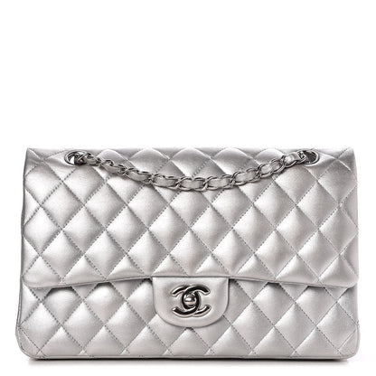 Chanel Metallic Lambskin Quilted Medium Double Flap Silver 1 of 7