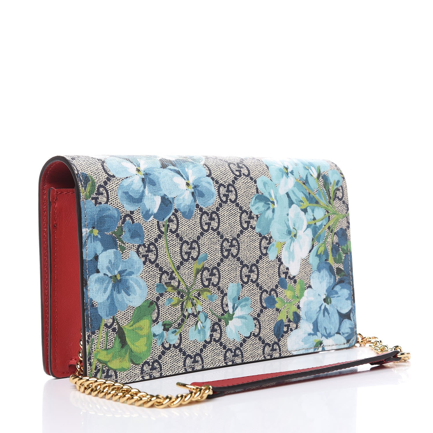 Gucci GG Supreme Monogram Blooms Chain Wallet Blue 3 of 9