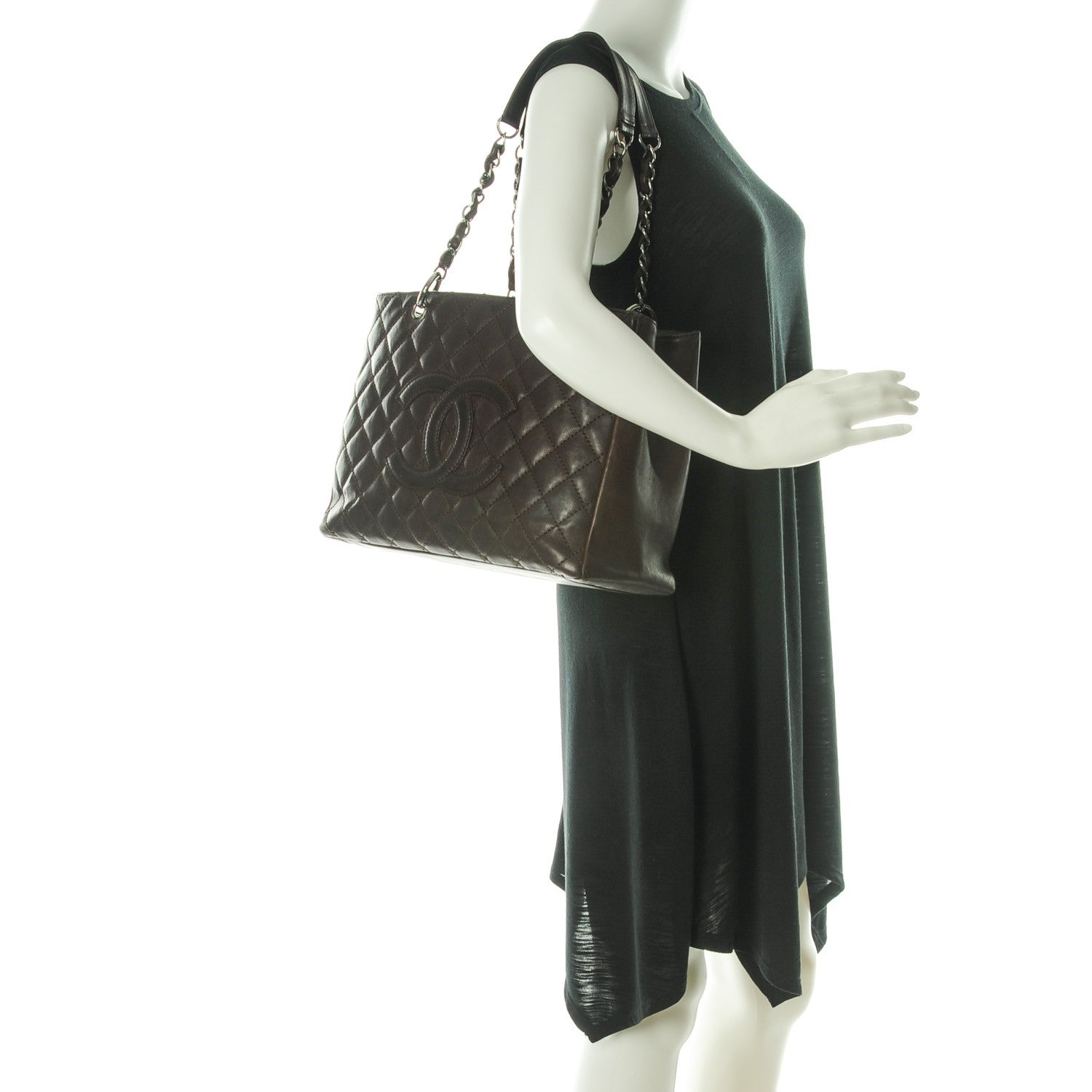Chanel Calfskin Quilted Grand Shopping Tote GST Dark Brown 2 of 7