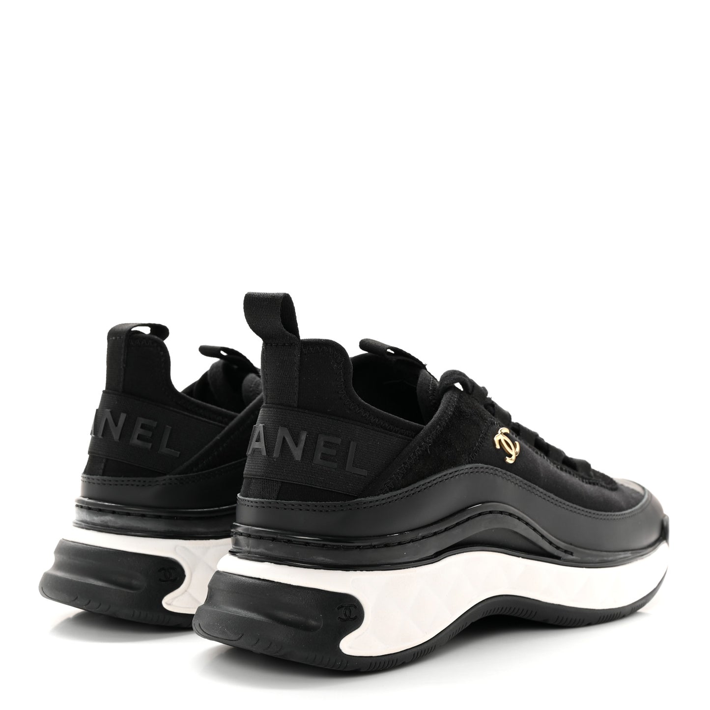 Velvet Calfskin Mixed Fibers CC Sneakers 38.5 Black