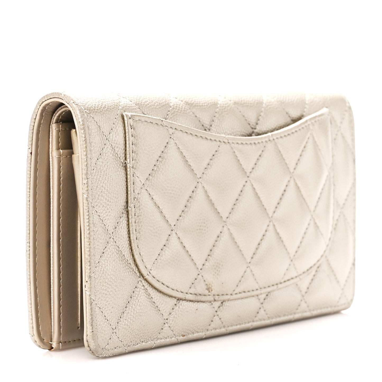 Metallic Caviar Quilted Yen Wallet Gold