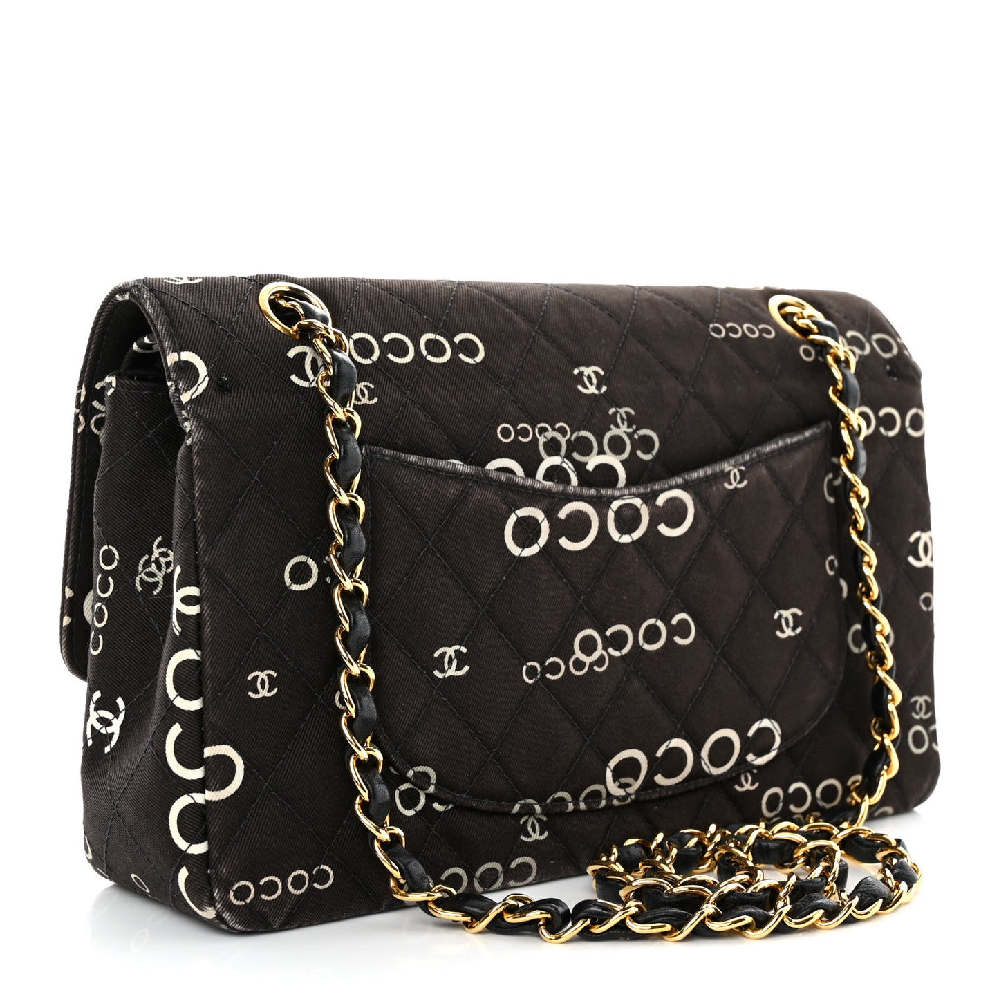 Canvas Coco Printed Quilted Medium Double Flap Black White