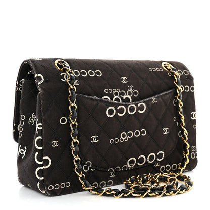 Chanel Canvas Coco Printed Quilted Medium Double Flap Black White 3 of 12