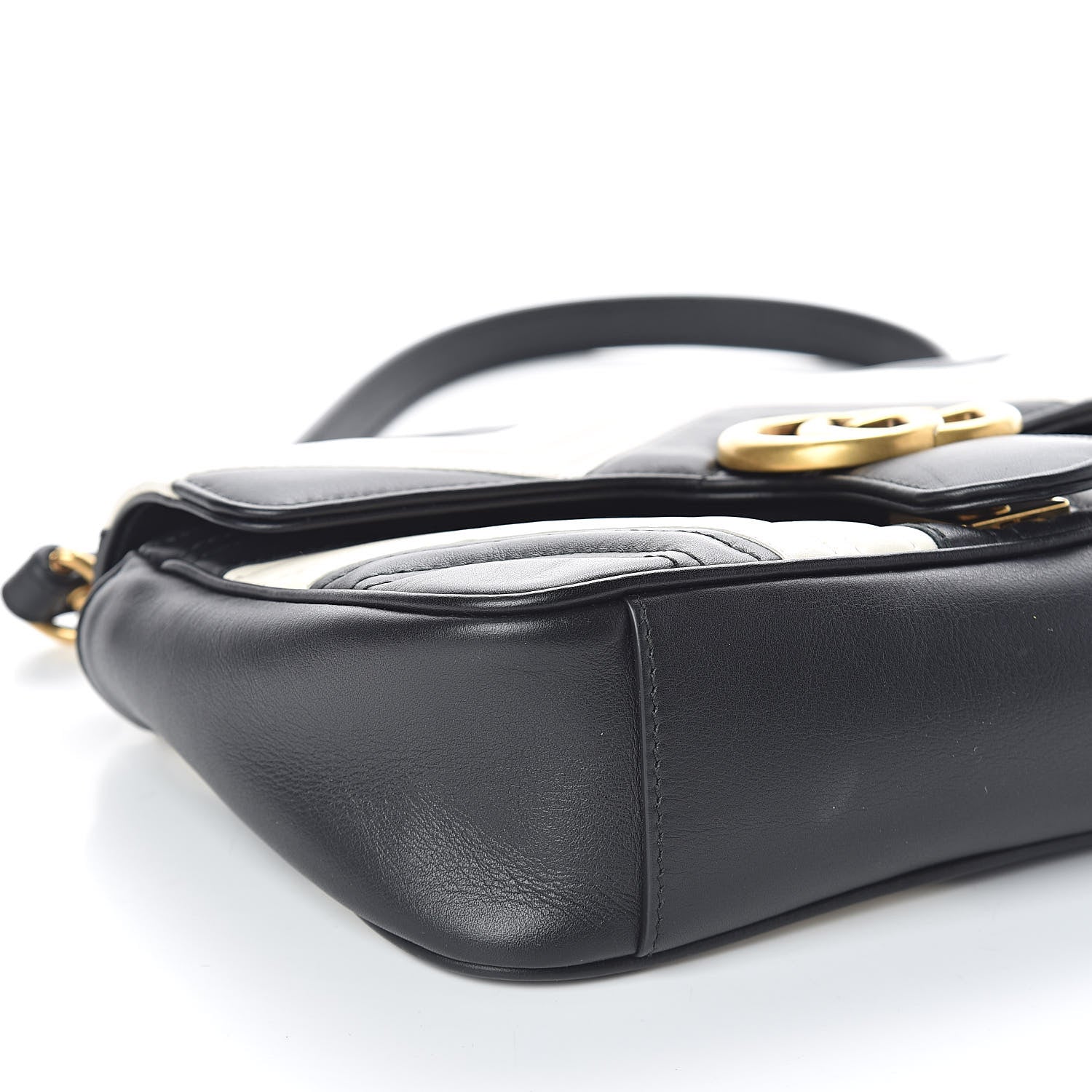 Gucci Calfskin Matelasse Small GG Marmont Shoulder Bag Black White 9 of 10