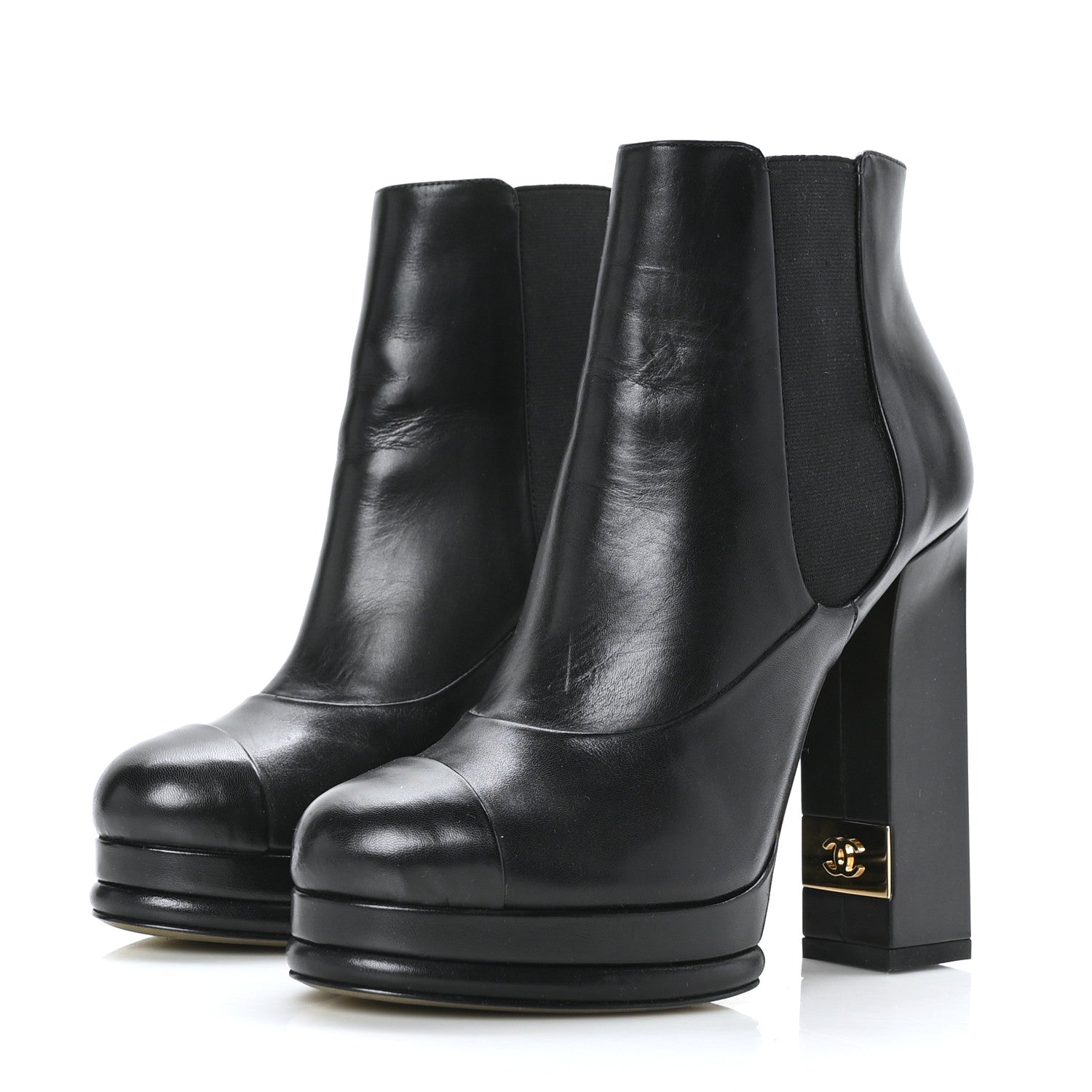 Chanel Calfskin Elastic Cap Toe Ankle Boots Booties Heels 37 Black 3 of 7