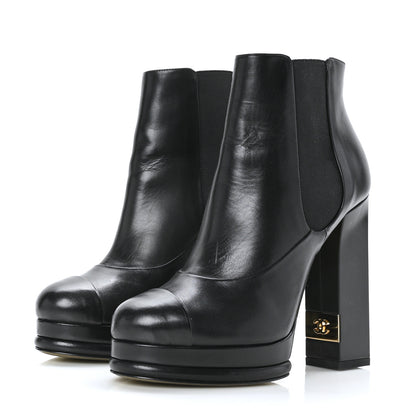 Chanel Calfskin Elastic Cap Toe Ankle Boots Booties Heels 37 Black 3 of 7