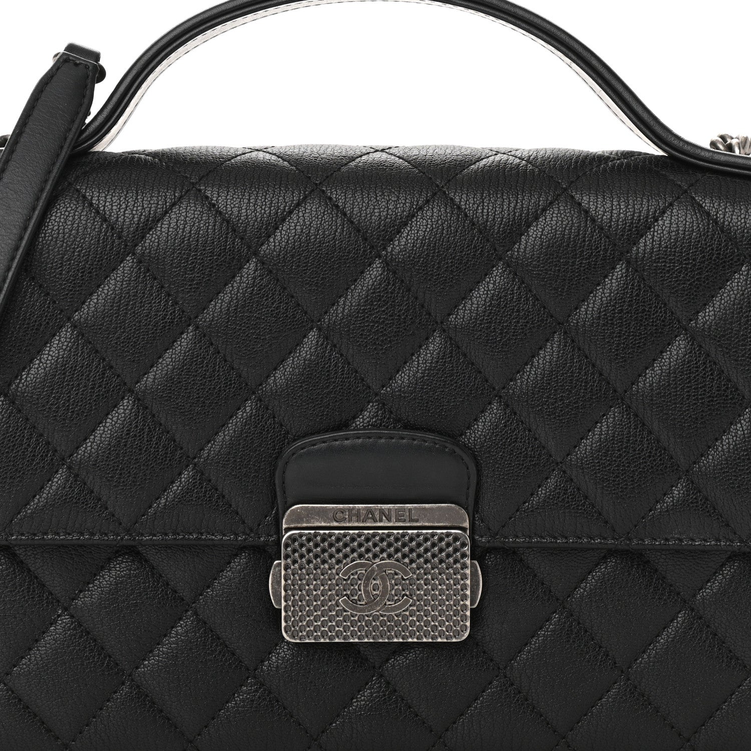 Chanel Goatskin Quilted CC University Top Handle Flap Black 8 of 11