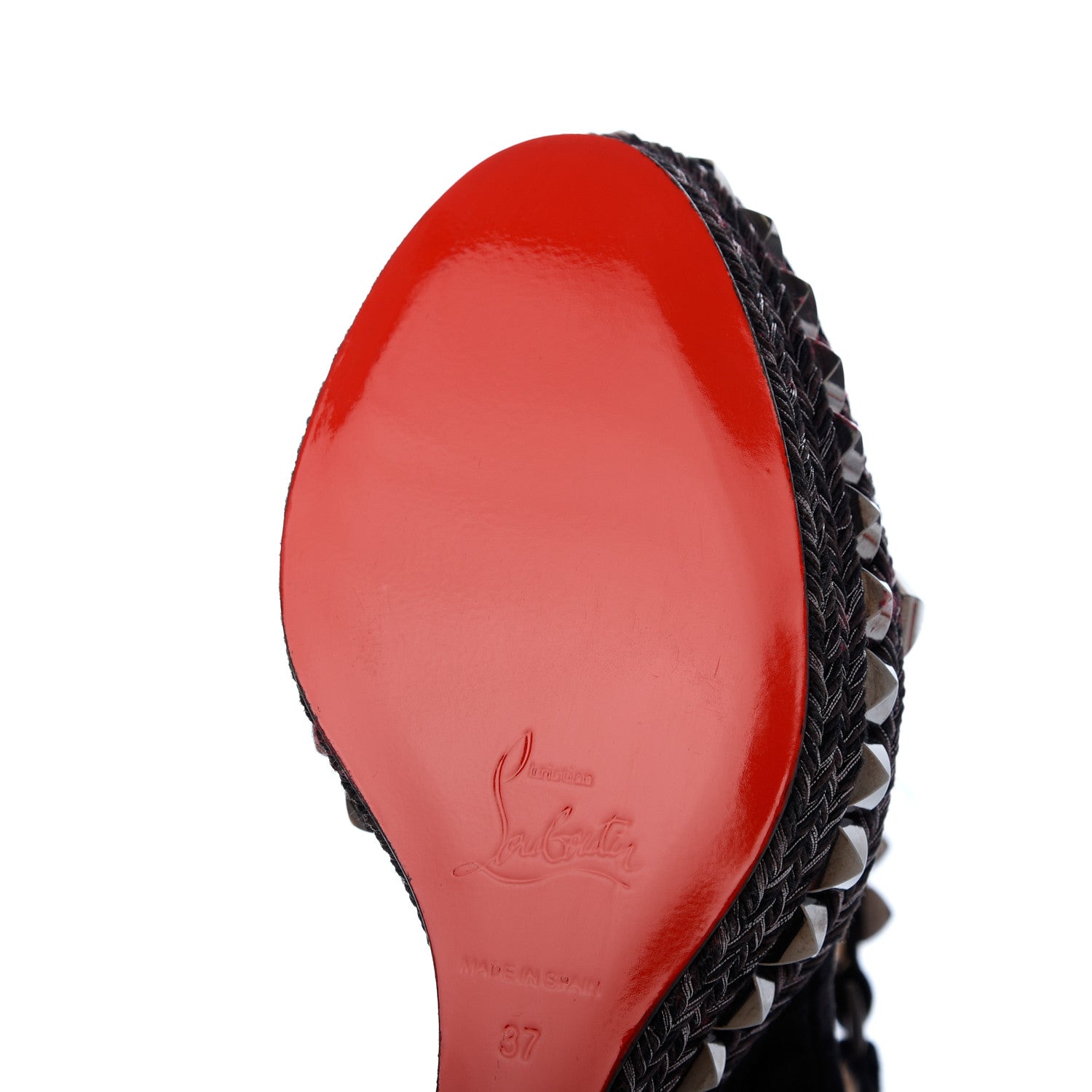 Christian Louboutin Calfskin Suede Cataclou 140 Wedge Sandals 37 Black Dark Gun 9 of 14