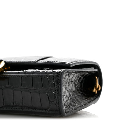 Balenciaga Shiny Calfskin Crocodile Embossed Hourglass Chain Bag Black 10 of 13